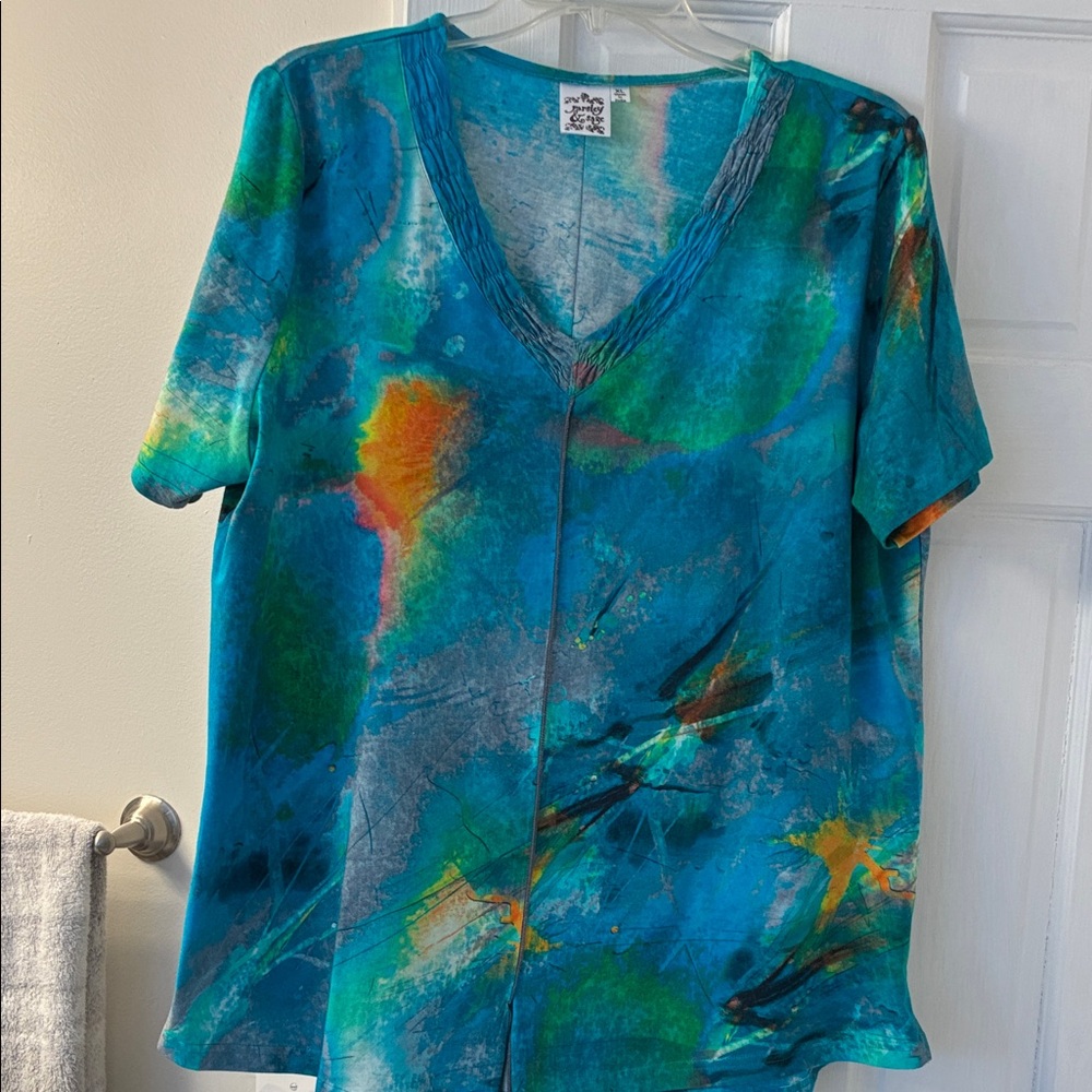 Parsley & Sage Blue and Orange Short Sleeve Top